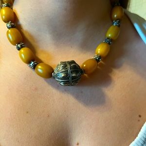 Yemeni amber and silver necklace